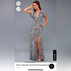 Fiorire Slate Blue Floral Print Wrap Maxi Dress